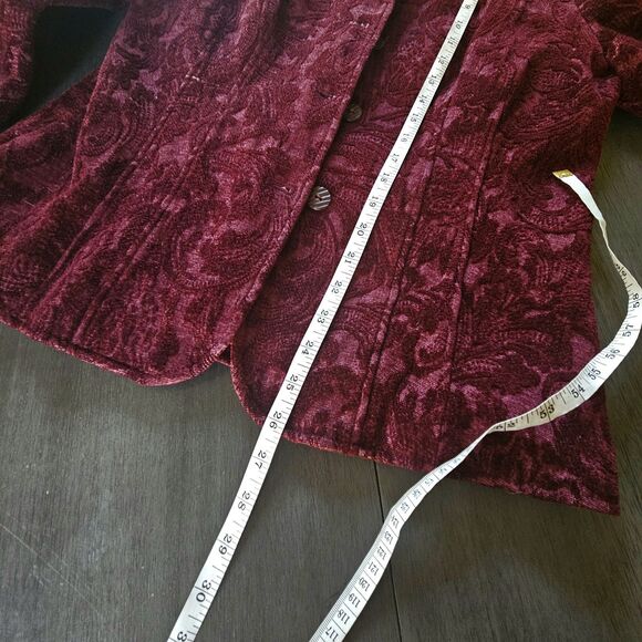 Coldwater Creek Maroon Floral Paisley Tapestry Short Jacket Blazer Womens Large - Picture 4 of 8